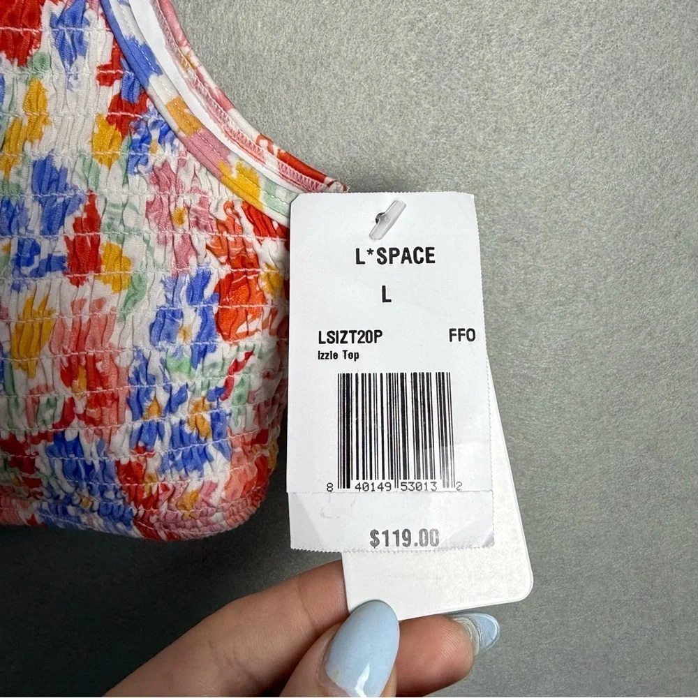 L*Space Women’s Bikini Top Izzie Floral Smocked Swimwear with Removable Pads L
